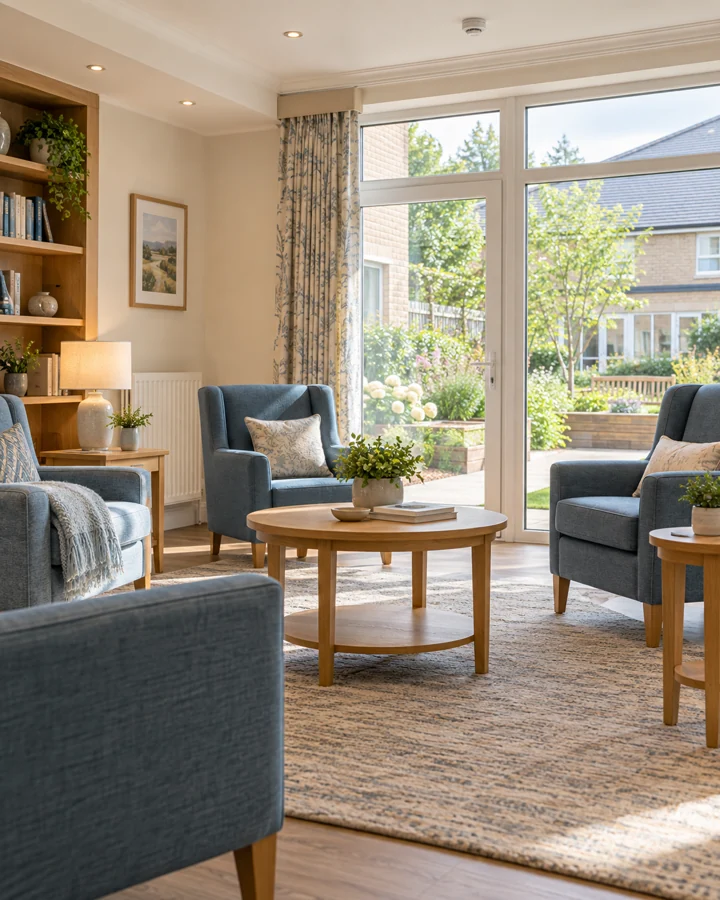 A bright care home lounge